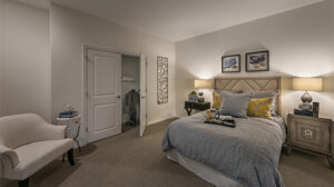 Neat and cozy bedroom in an assisted living facility